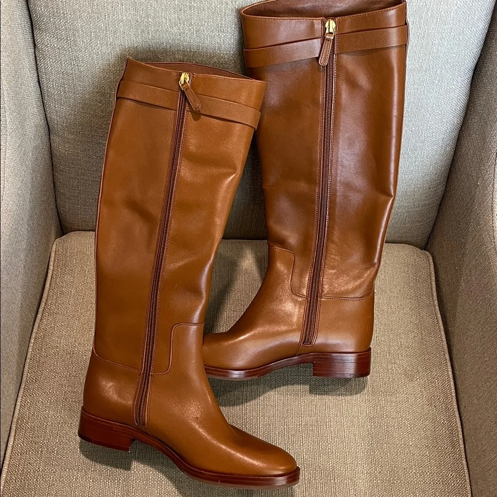 NEW Tory Burch Everly Strap Leather Riding Boots Size 5.5